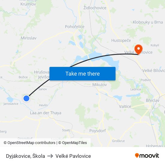 Dyjákovice, Škola to Velké Pavlovice map