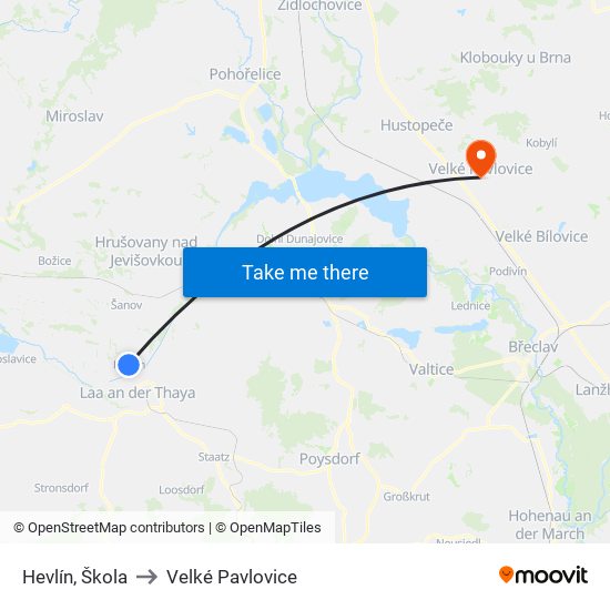 Hevlín, Škola to Velké Pavlovice map