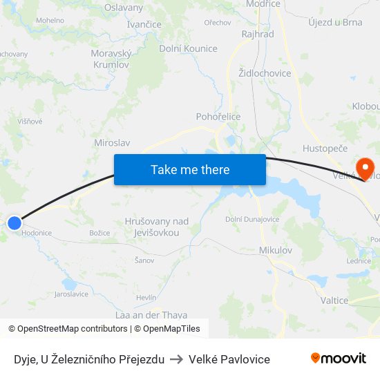 Dyje, U Železničního Přejezdu to Velké Pavlovice map