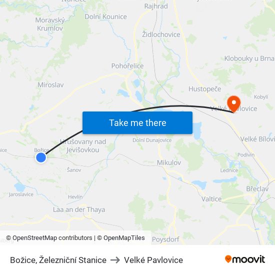 Božice, Železniční Stanice to Velké Pavlovice map