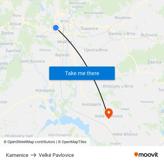 Kamenice to Velké Pavlovice map