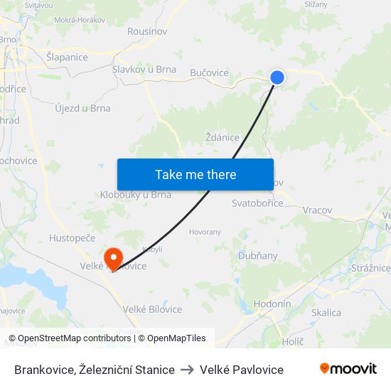 Brankovice, Železniční Stanice to Velké Pavlovice map