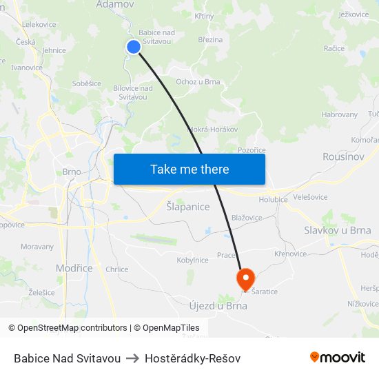 Babice Nad Svitavou to Hostěrádky-Rešov map