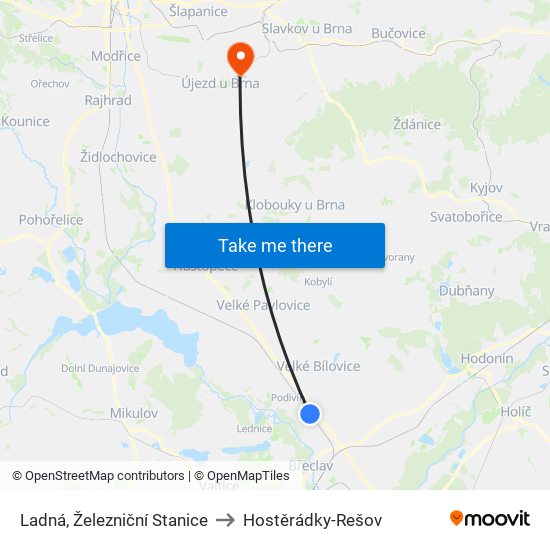 Ladná, Železniční Stanice to Hostěrádky-Rešov map