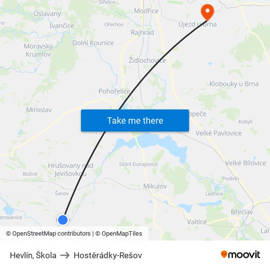 Hevlín, Škola to Hostěrádky-Rešov map