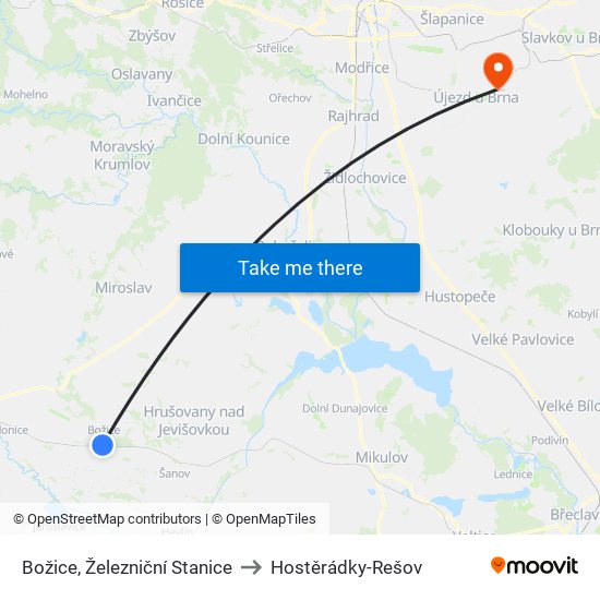 Božice, Železniční Stanice to Hostěrádky-Rešov map