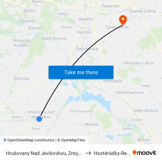 Hrušovany Nad Jevišovkou, Znojemská to Hostěrádky-Rešov map