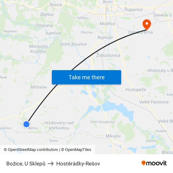 Božice, U Sklepů to Hostěrádky-Rešov map