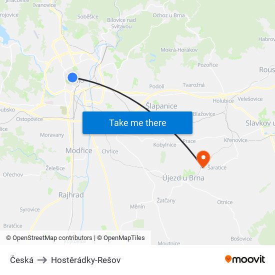 Česká to Hostěrádky-Rešov map