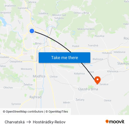 Charvatská to Hostěrádky-Rešov map