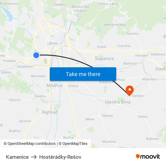 Kamenice to Hostěrádky-Rešov map