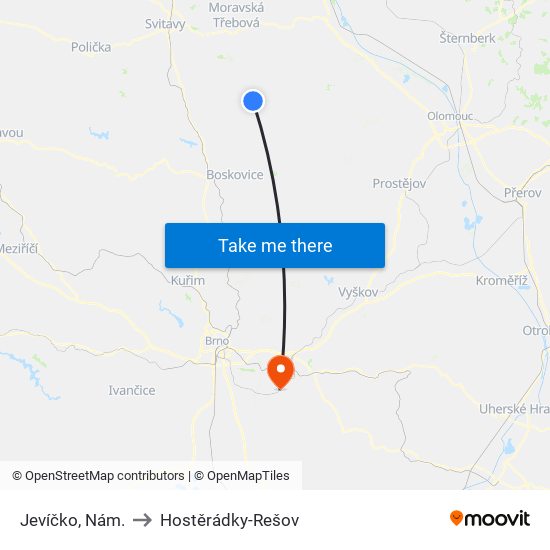 Jevíčko, Nám. to Hostěrádky-Rešov map