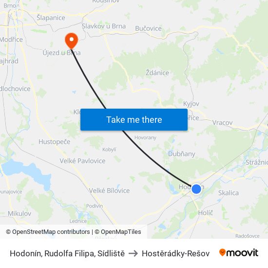 Hodonín, Rudolfa Filipa, Sídliště to Hostěrádky-Rešov map