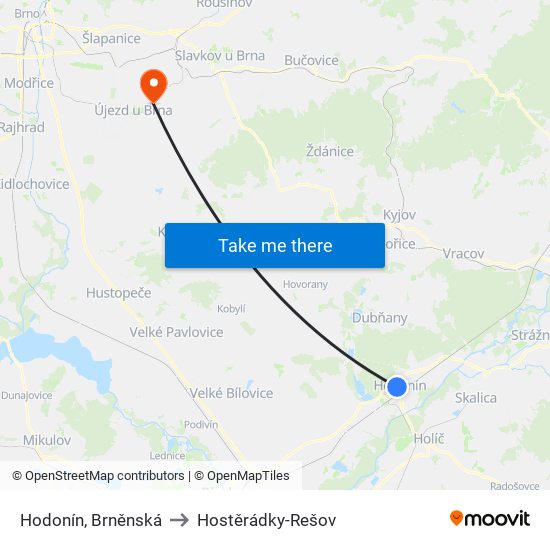 Hodonín, Brněnská to Hostěrádky-Rešov map