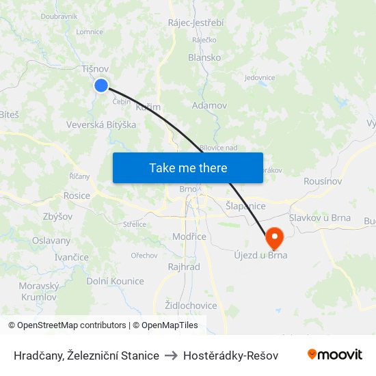 Hradčany, Železniční Stanice to Hostěrádky-Rešov map