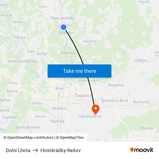 Dolní Lhota to Hostěrádky-Rešov map