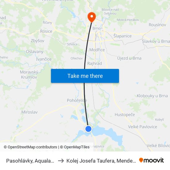Pasohlávky, Aqualand Moravia to Kolej Josefa Taufera, Mendelova Univerzita map
