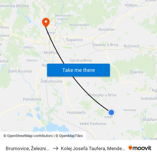 Brumovice, Železniční Stanice to Kolej Josefa Taufera, Mendelova Univerzita map