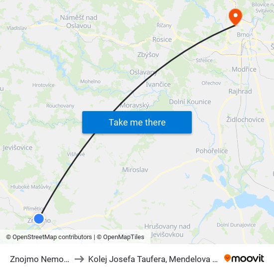 Znojmo Nemocnice to Kolej Josefa Taufera, Mendelova Univerzita map