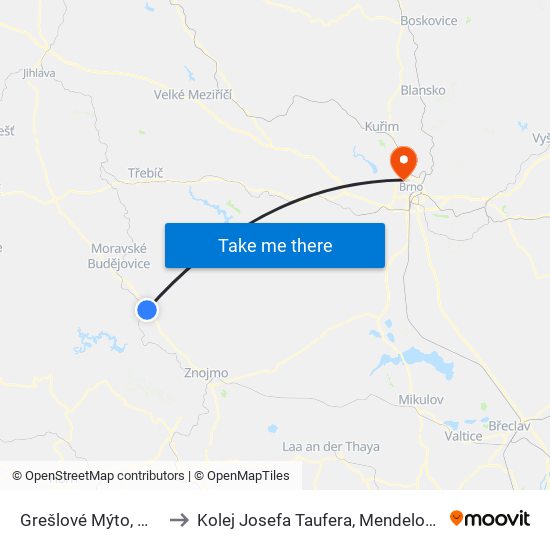 Grešlové Mýto, Motorest to Kolej Josefa Taufera, Mendelova Univerzita map