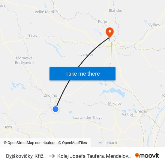 Dyjákovičky, Křižovatka to Kolej Josefa Taufera, Mendelova Univerzita map