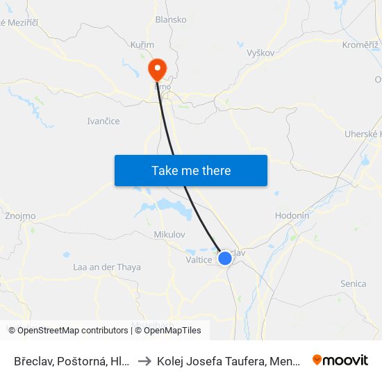 Břeclav, Poštorná, Hlavní Na Konci to Kolej Josefa Taufera, Mendelova Univerzita map