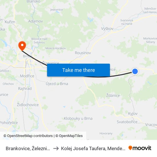 Brankovice, Železniční Stanice to Kolej Josefa Taufera, Mendelova Univerzita map