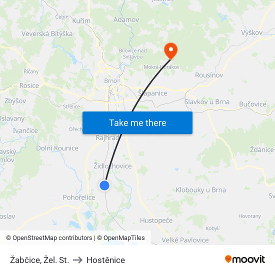 Žabčice, Žel. St. to Hostěnice map