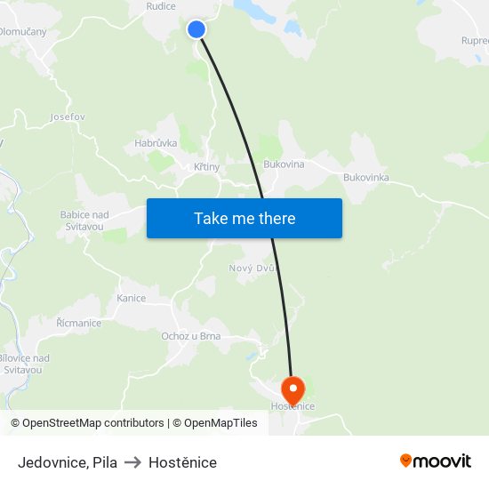 Jedovnice, Pila to Hostěnice map