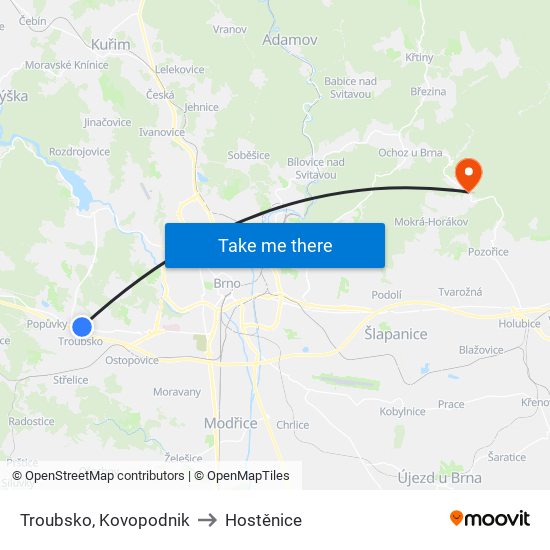 Troubsko, Kovopodnik to Hostěnice map