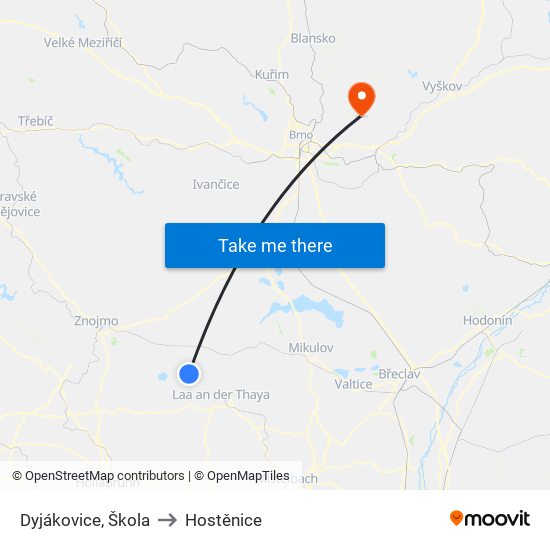 Dyjákovice, Škola to Hostěnice map