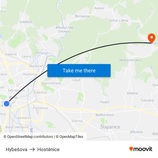 Hybešova to Hostěnice map