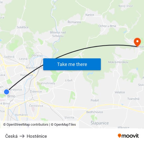 Česká to Hostěnice map