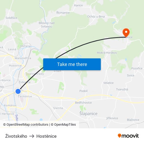 Životského to Hostěnice map