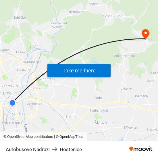 Autobusové Nádraží to Hostěnice map