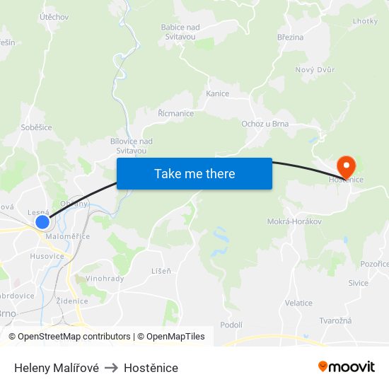 Heleny Malířové to Hostěnice map