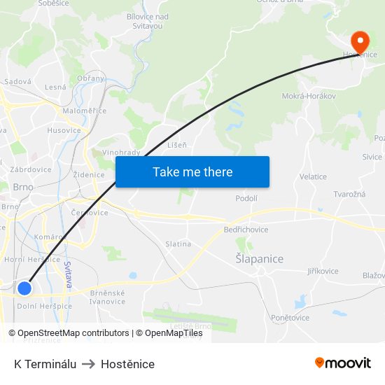 K Terminálu to Hostěnice map