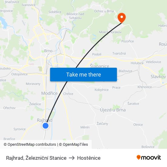 Rajhrad, Železniční Stanice to Hostěnice map