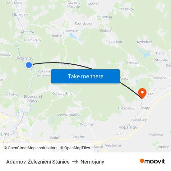 Adamov, Železniční Stanice to Nemojany map