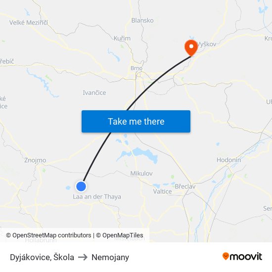 Dyjákovice, Škola to Nemojany map