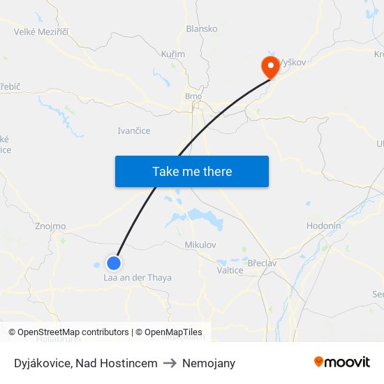 Dyjákovice, Nad Hostincem to Nemojany map