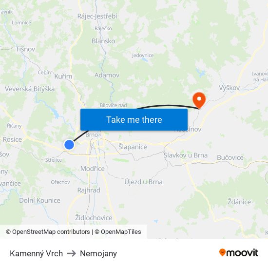 Kamenný Vrch to Nemojany map