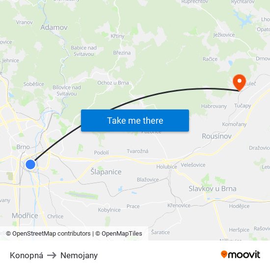 Konopná to Nemojany map