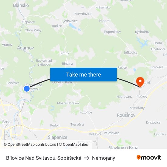 Bílovice Nad Svitavou, Soběšická to Nemojany map