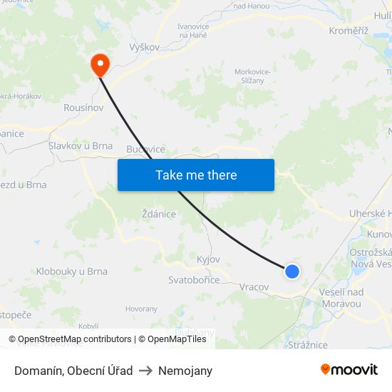 Domanín, Obecní Úřad to Nemojany map