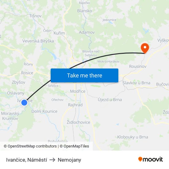 Ivančice, Náměstí to Nemojany map