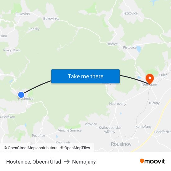 Hostěnice, Obecní Úřad to Nemojany map