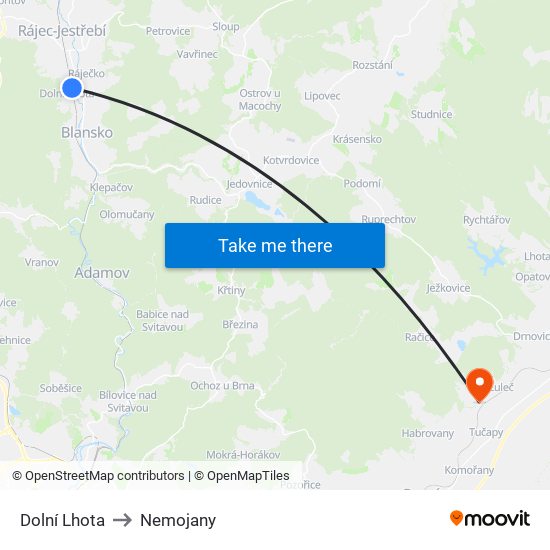 Dolní Lhota to Nemojany map