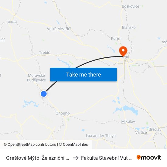 Grešlové Mýto, Železniční Stanice to Fakulta Stavební Vut V Brně map