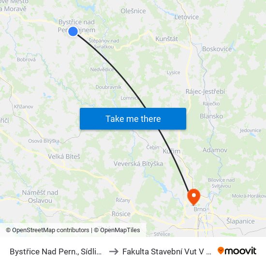 Bystřice Nad Pern., Sídliště II to Fakulta Stavební Vut V Brně map
